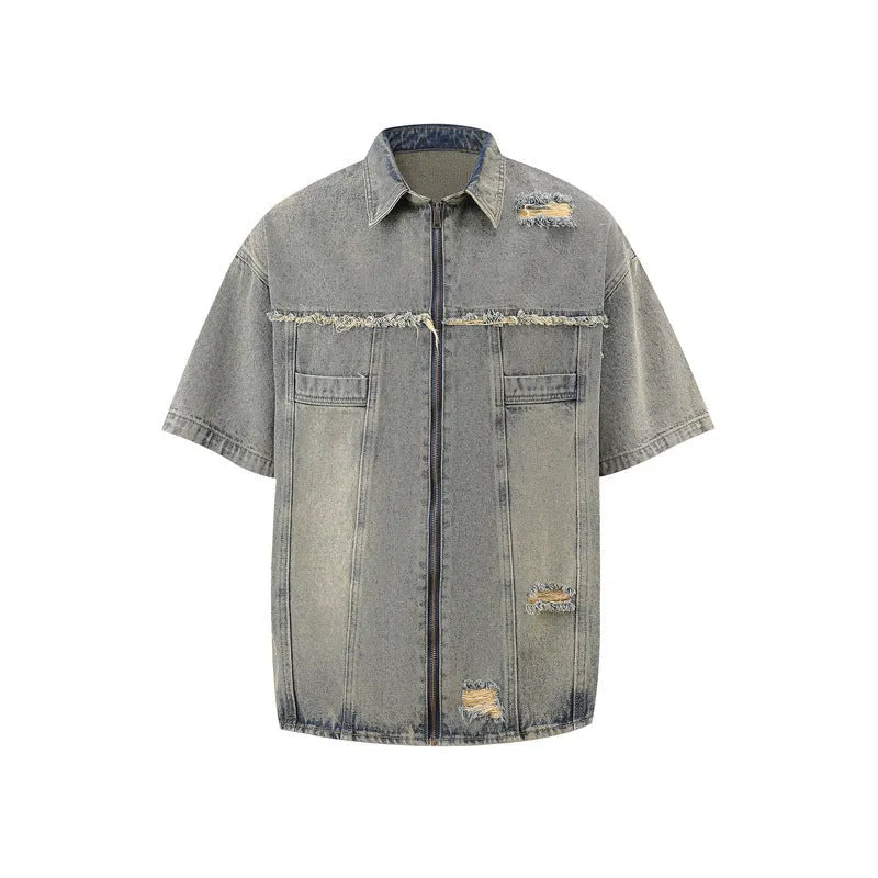 Denim overall suit with matching short sleeve top and trousers in streetwear style