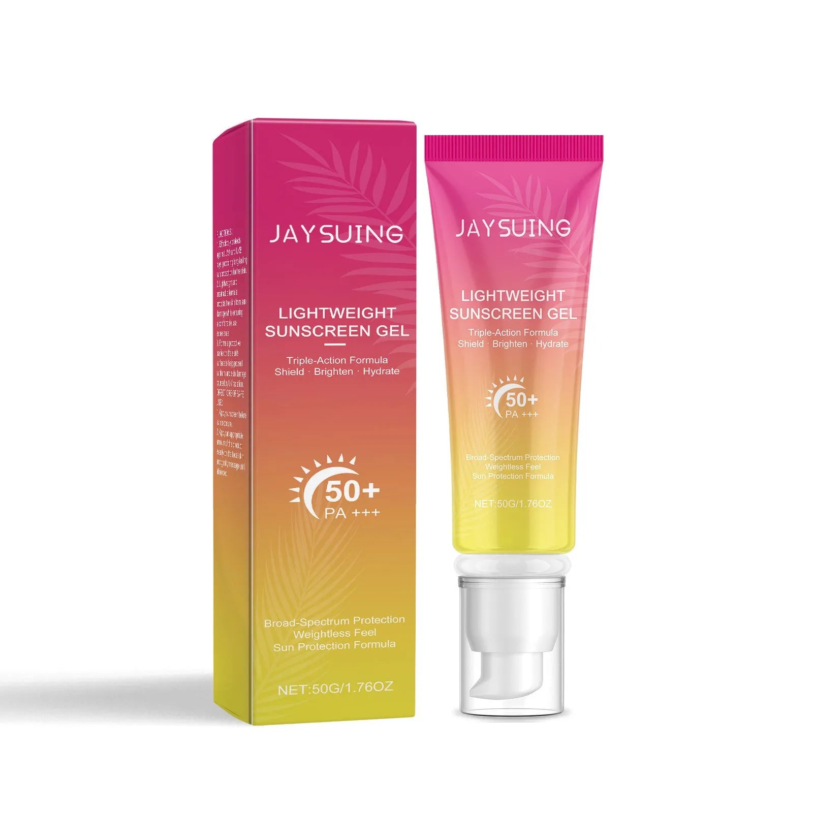 Lightweight sunscreen cream in 50g packaging with natural extracts for all skin types