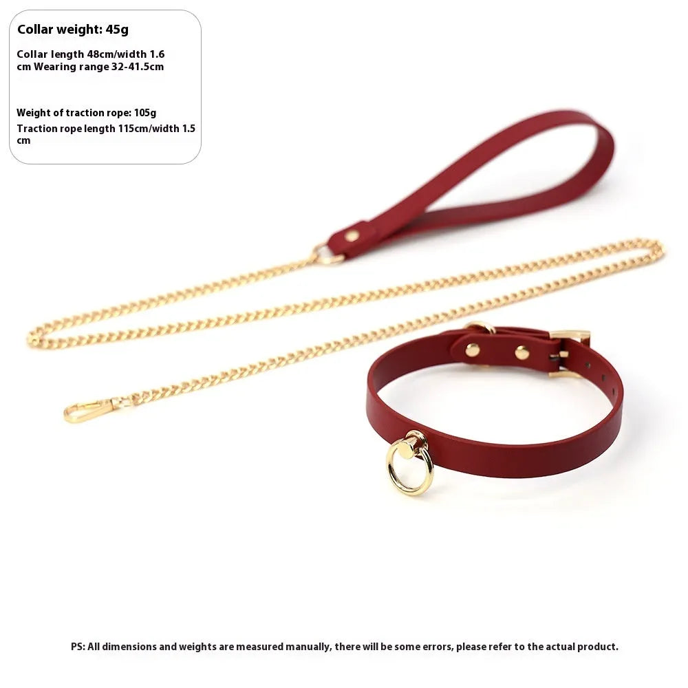 Genuine cowhide leather dog collar with brass D-ring and matching pull lead for large breeds.