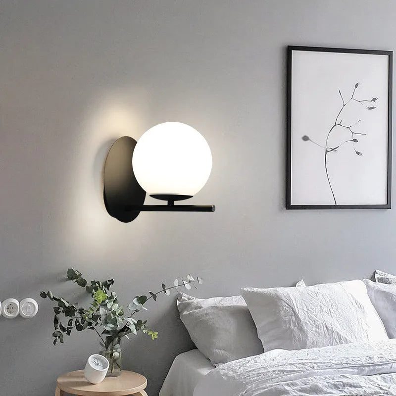 Nordic copper glass wall lamp in gold or black, 220V wall sconce for aisle or bedside