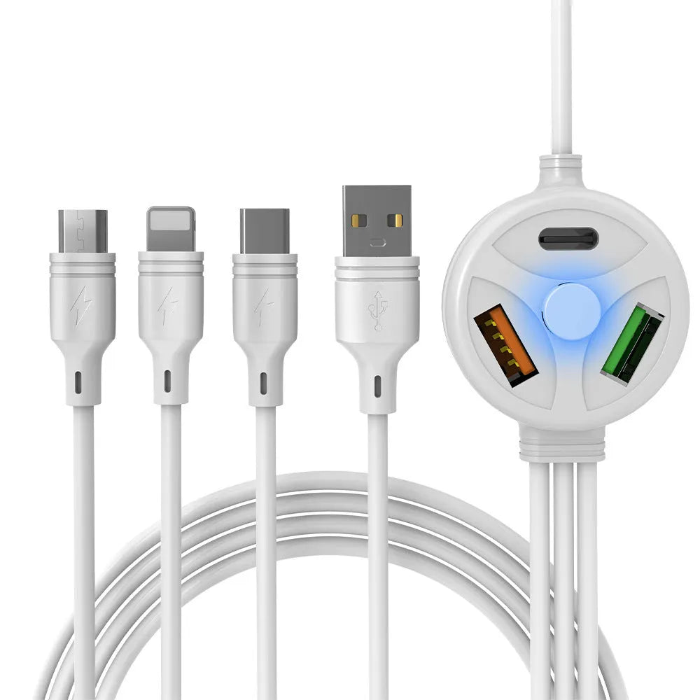 PD PVC mobile phone charging cable with multiple USB connectors on a 1.2m cable