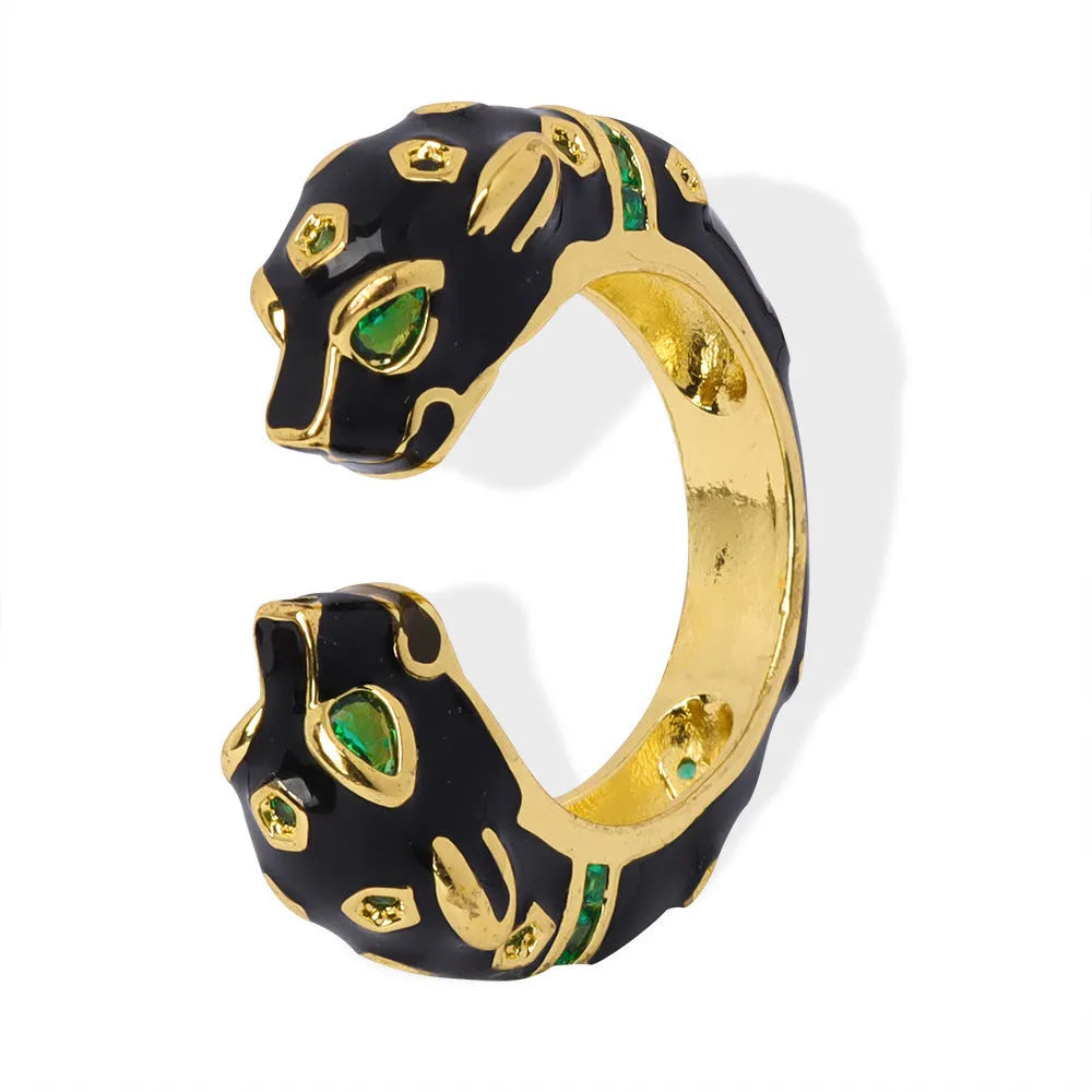 Black cheetah geometric women's ring in electroplated copper with size 7 fitting