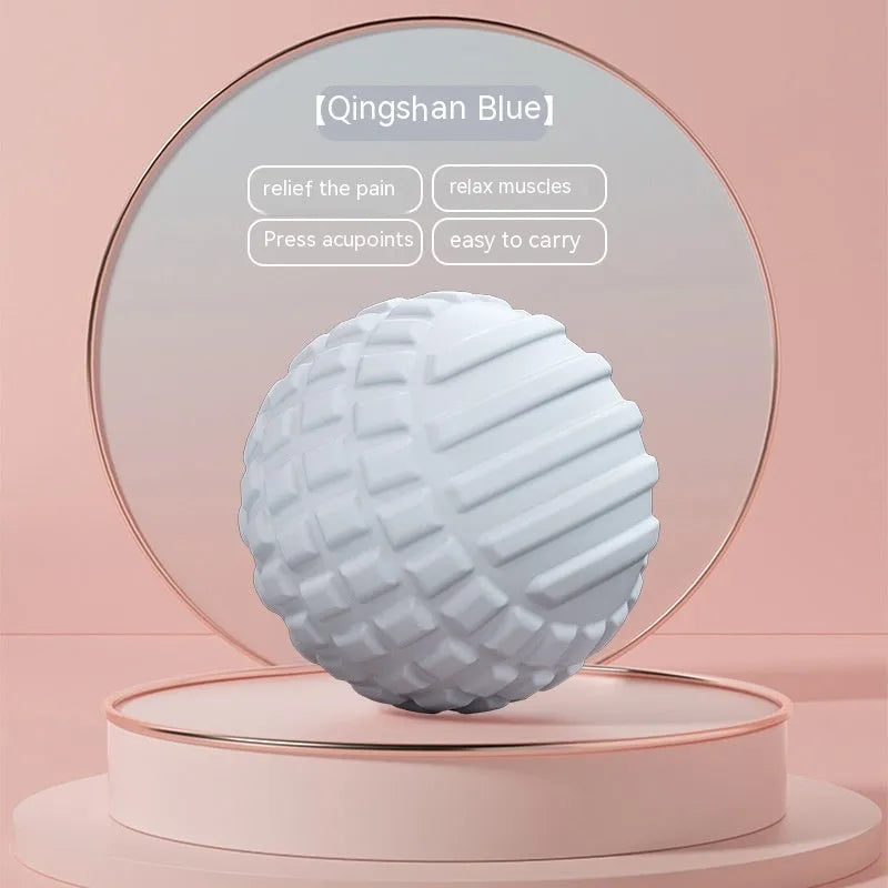 TPR foot massage ball in blue colour showing 6cm diameter with spherical and peanut-shaped variants