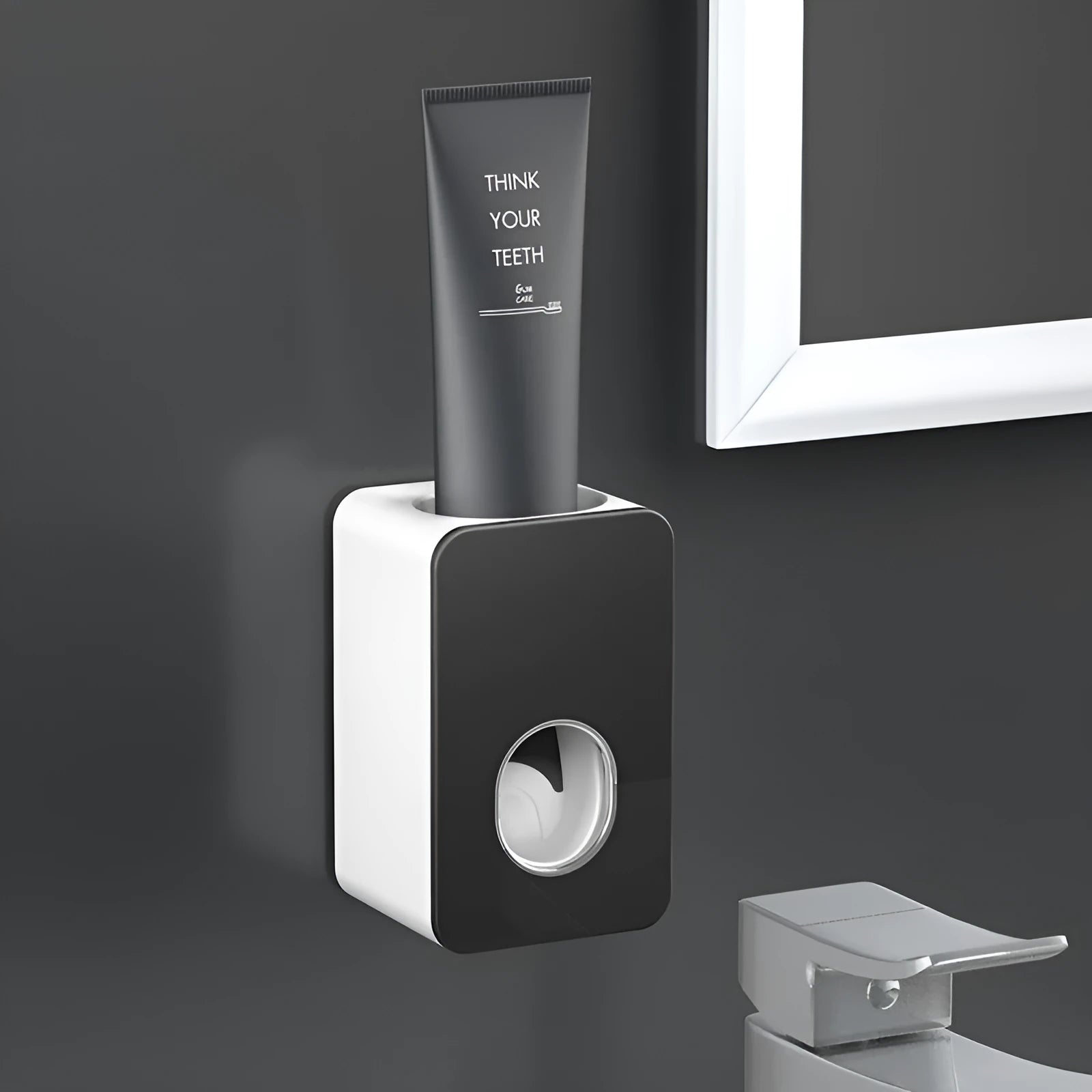 Automatic toothpaste dispenser wall-mounted punch-free in black colour with English packaging no logo