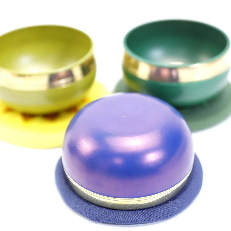 7.8cm handmade Himalaya singing bowl in seven colours: orange red, green, blue, sky blue, purple, yellow, red