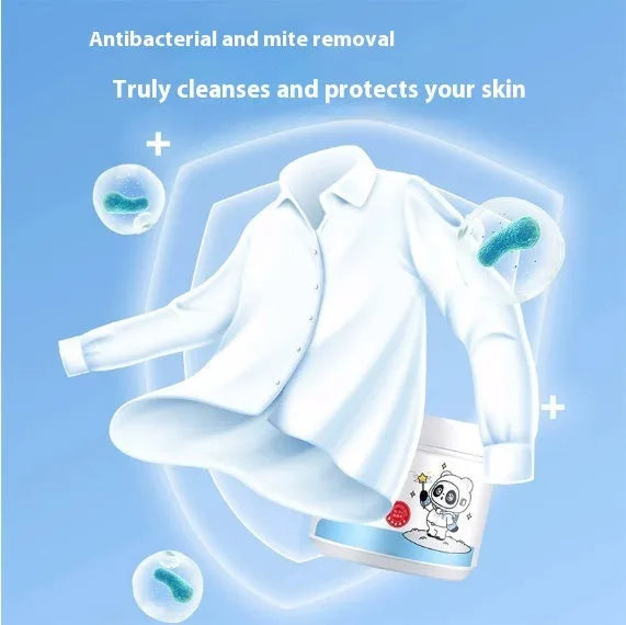 Bottle of biological enzyme bubble powder laundry detergent for stain removal on fabrics.