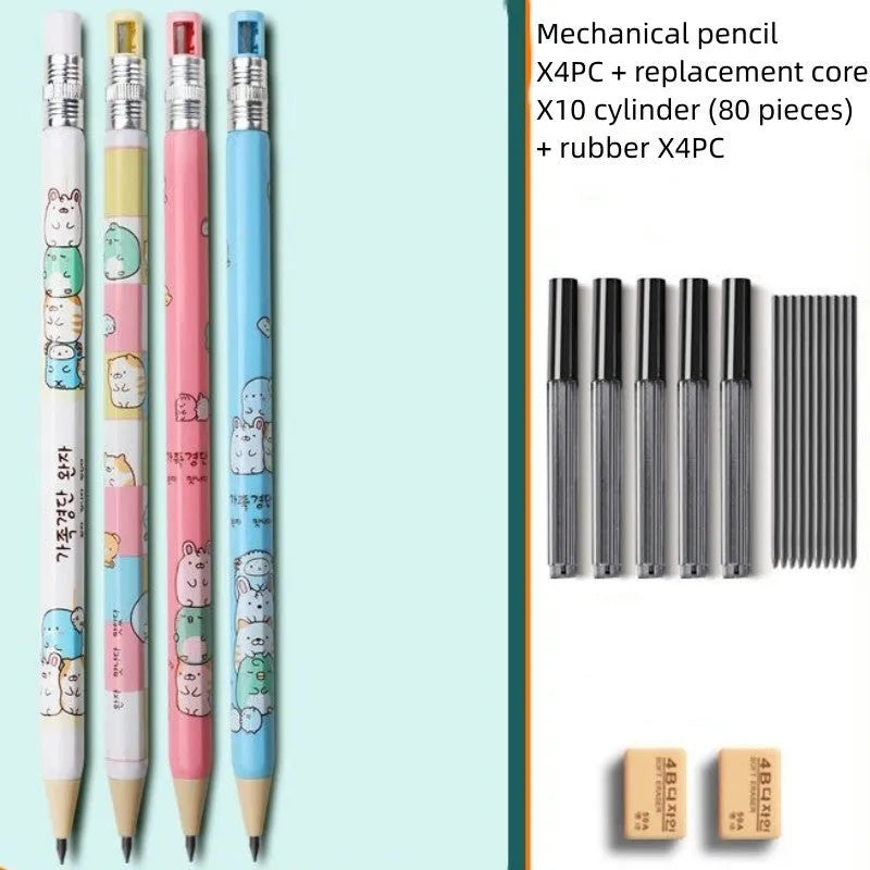 Children's cartoon-themed mechanical pencil with 2.0mm thick lead and plastic construction
