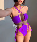 Women's solid colour one-piece swimsuit with a front drawstring, shown in briefs style.