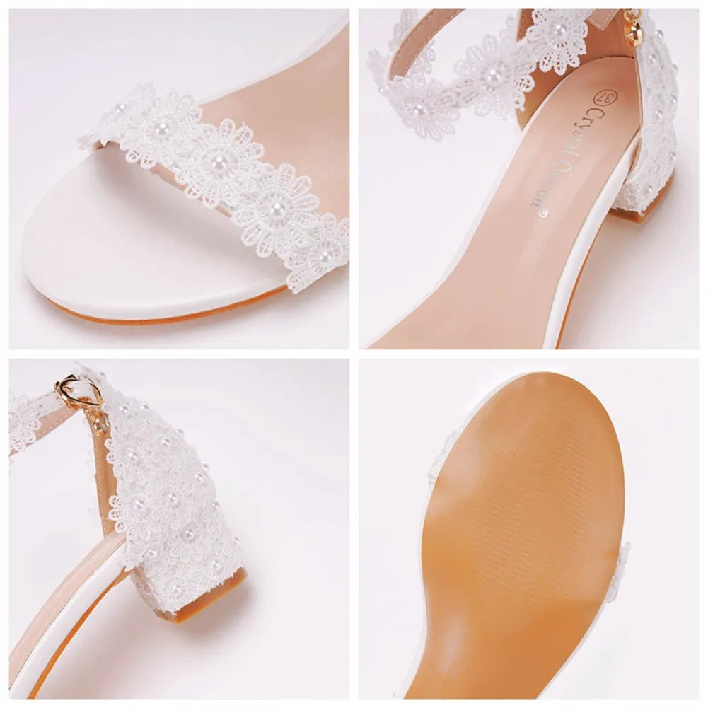 White square heel sandals with beaded shallow mouth and PU upper, shown in 4cm and 9cm heel options