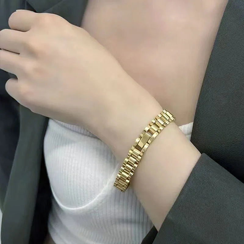 Stainless steel watch band bracelet 10mm width 22cm length electroplated finish gold colour