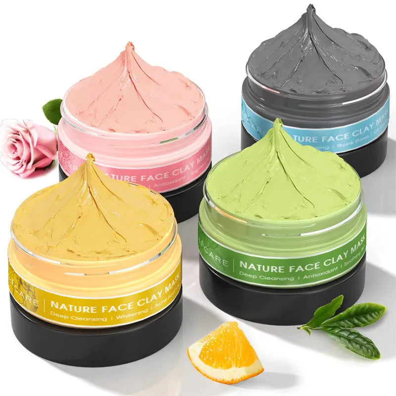 Four tub Dead Sea mud clay mask set with green tea, turmeric and rose formulas