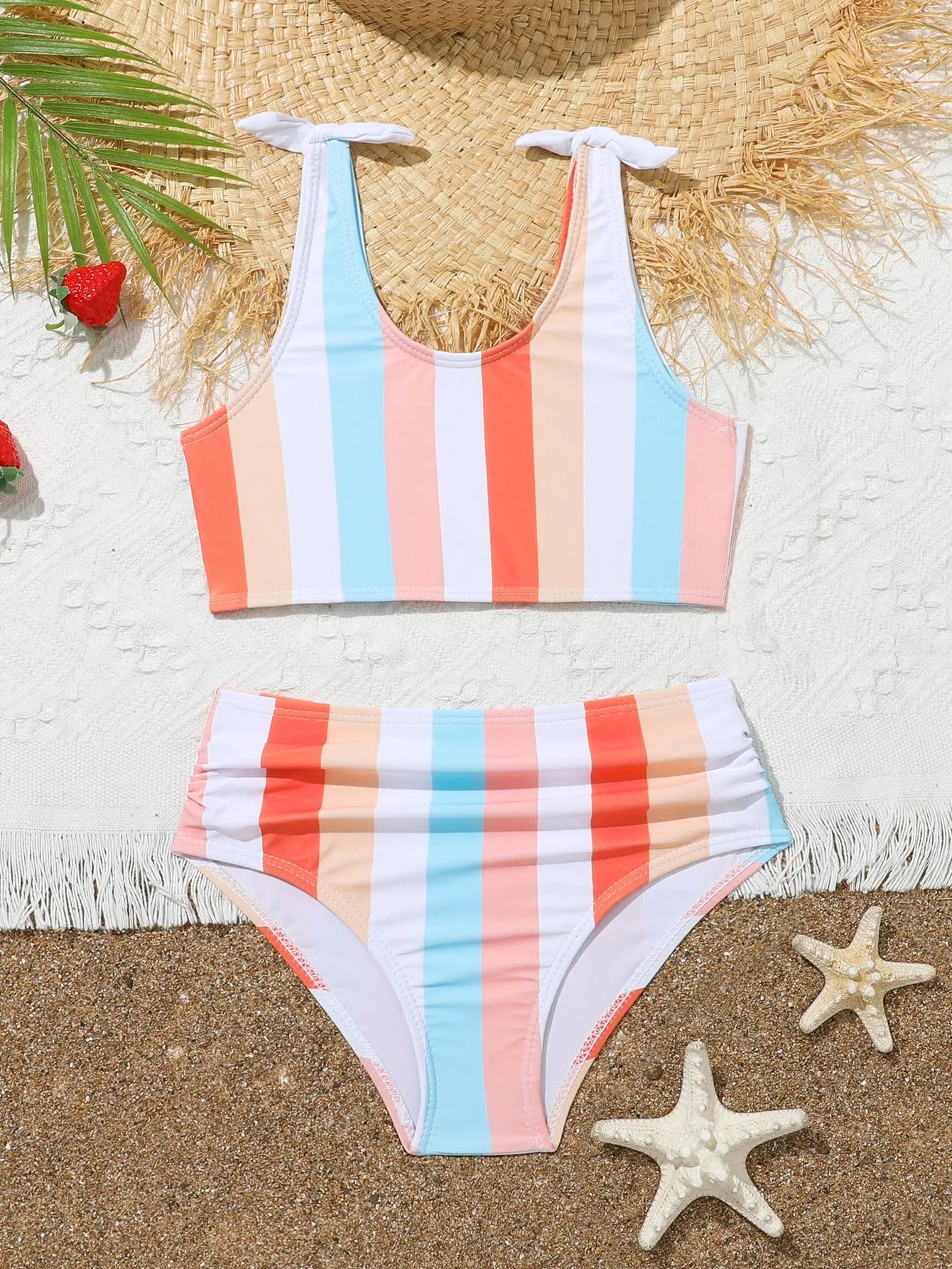 Girls' plaid pattern swimsuit briefs with separate bra and panties components