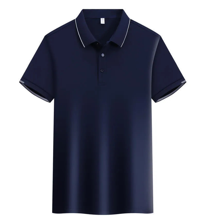 Men's cotton blend short sleeve polo shirt in loose fit with single-side colour collar lapel