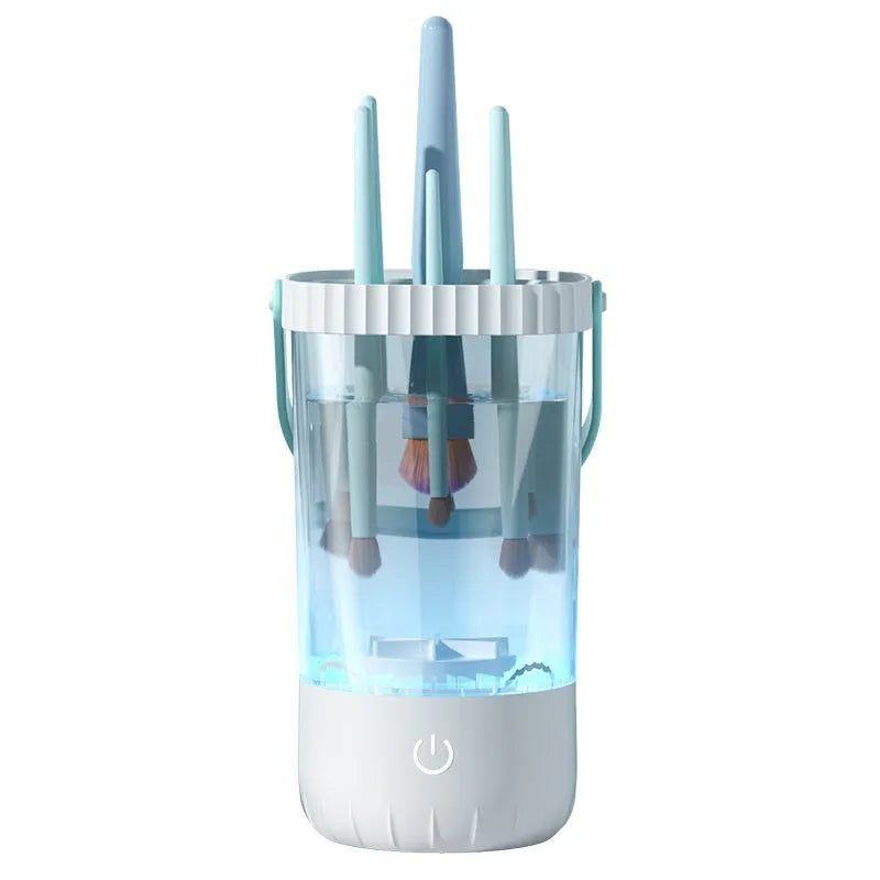 White plastic rechargeable electric cleaning brush for makeup brushes with USB cable