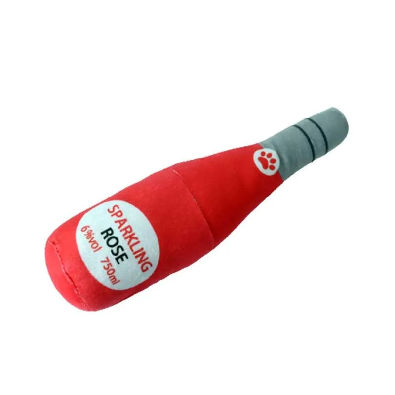 Creative plush wine bottle pet toy for cats and small dogs in various colours