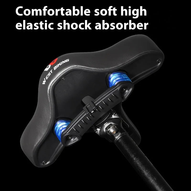 Black leather bicycle saddle cushion with thick foam padding for mountain bikes.