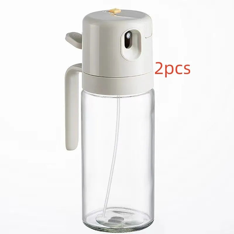 Warm grey 550ml glass oil sprayer bottle with dual pouring and spraying functions