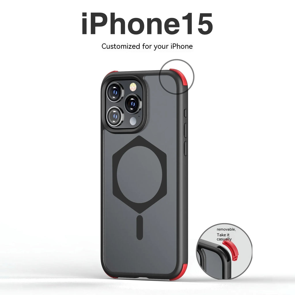 Matte frosted silicone magnetic phone case for Apple iPhone 15 series in black with five-pointed star ring design