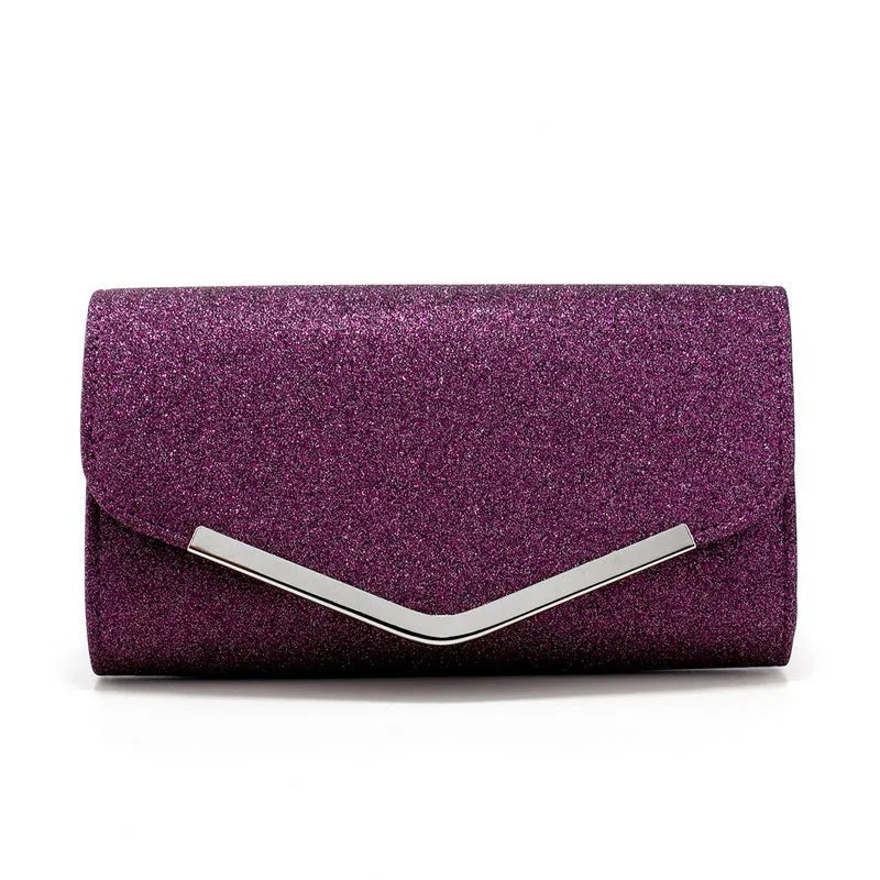 Frosted sequin light luxury dinner bag with metal decoration in black, horizontal square shape