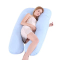 U-shaped pregnancy pillow in ice silk fabric shown in light blue colour, demonstrating its supportive shape.
