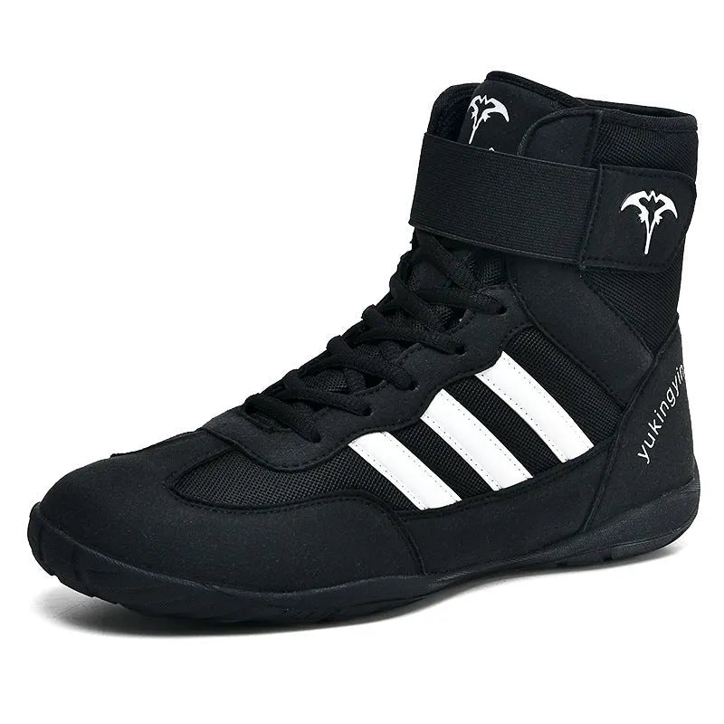 High-top combat training wrestling shoes with soft rubber soles in black gold colour
