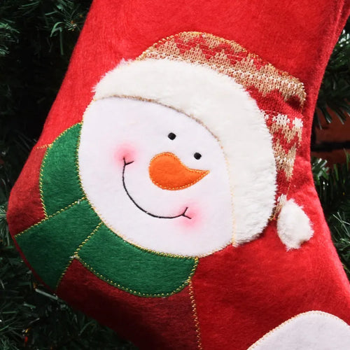 American-style non-woven fabric Christmas stocking decoration in Elk, Old Man, or Snowman design.
