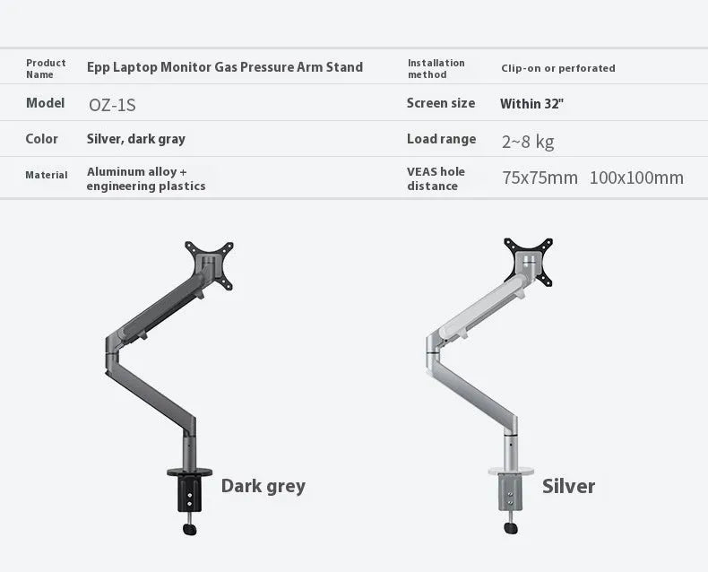 Silver aluminium alloy hover notebook air pressure arm bracket holding a laptop