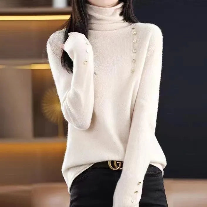 Slim fit core-spun yarn knitted bottoming shirt in light camel colour showing 3D pattern detail.