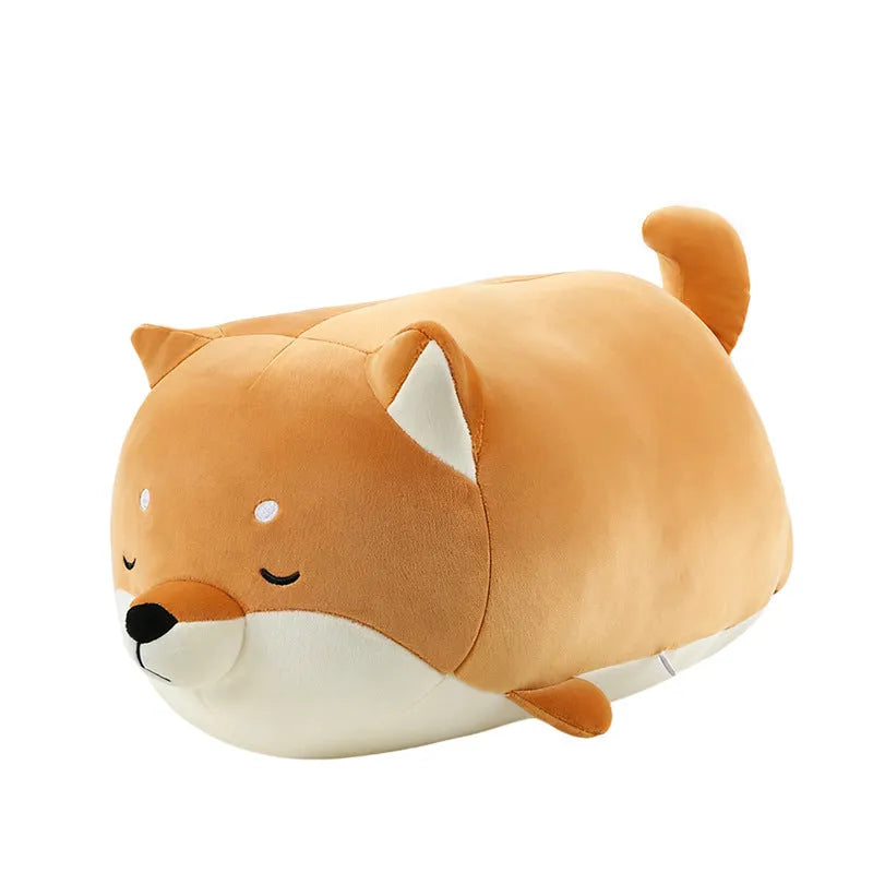 Chocolate coloured Shiba Inu plush doll toy with super soft short plush fabric, available in multiple sizes