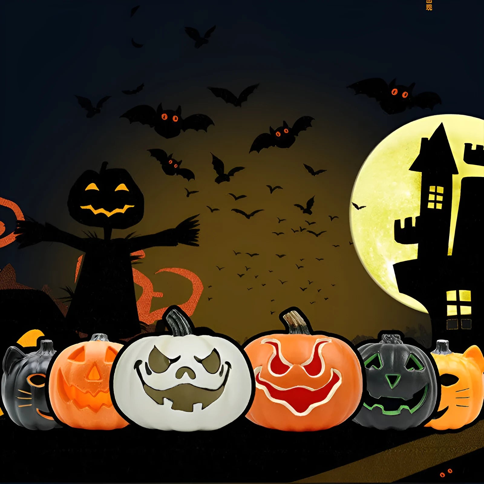 Halloween pumpkin atmosphere lamp in orange melon colour, 9-inch plastic, 23 cm size