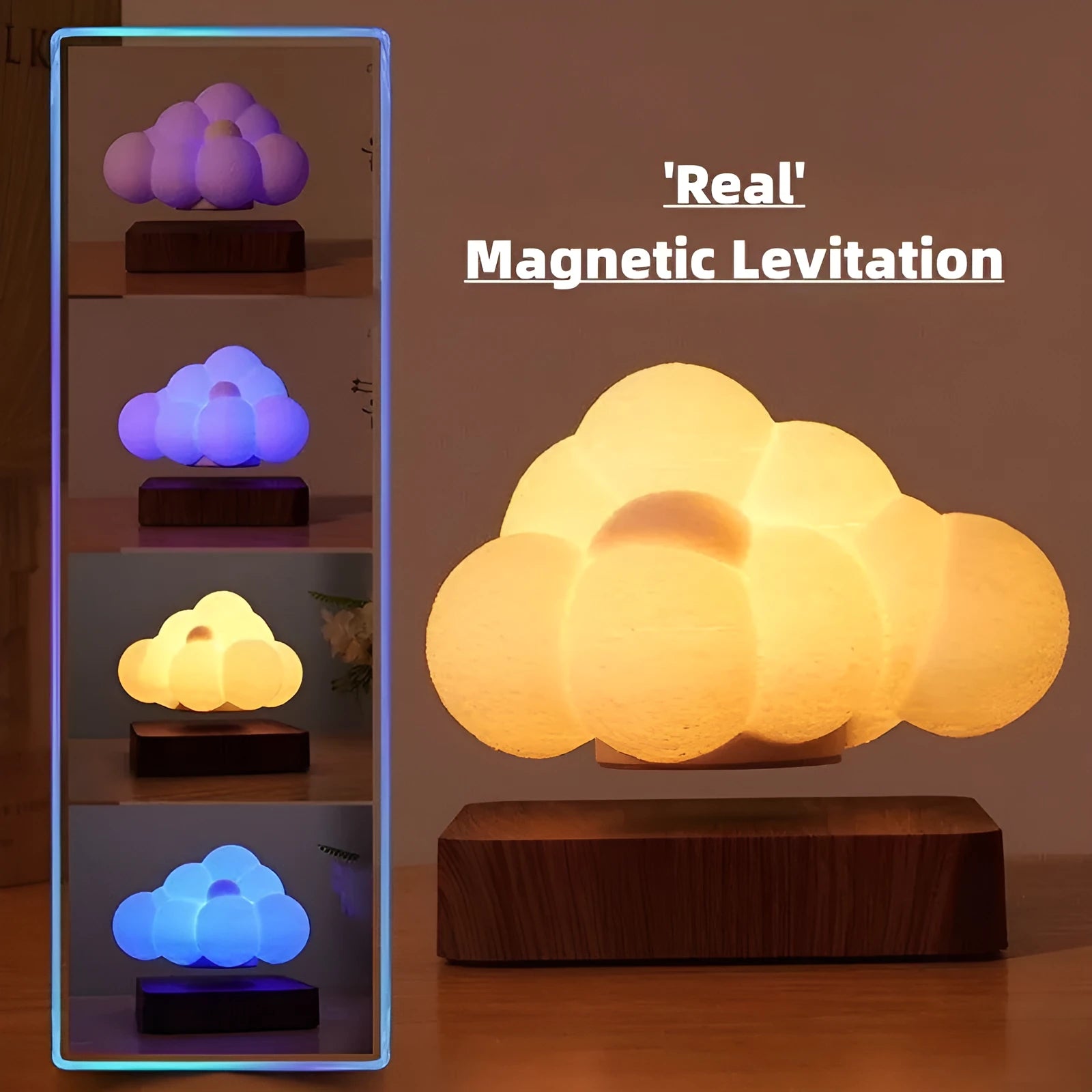 Magnetic levitation cloud lamp with 3D printed floating cloud and touch sensor base