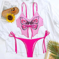 Women's purple bikini set with sleeveless top and split briefs in bow ins style
