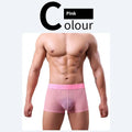 Men's thin polyester boxer shorts in six colours with quick-dry function on size chart