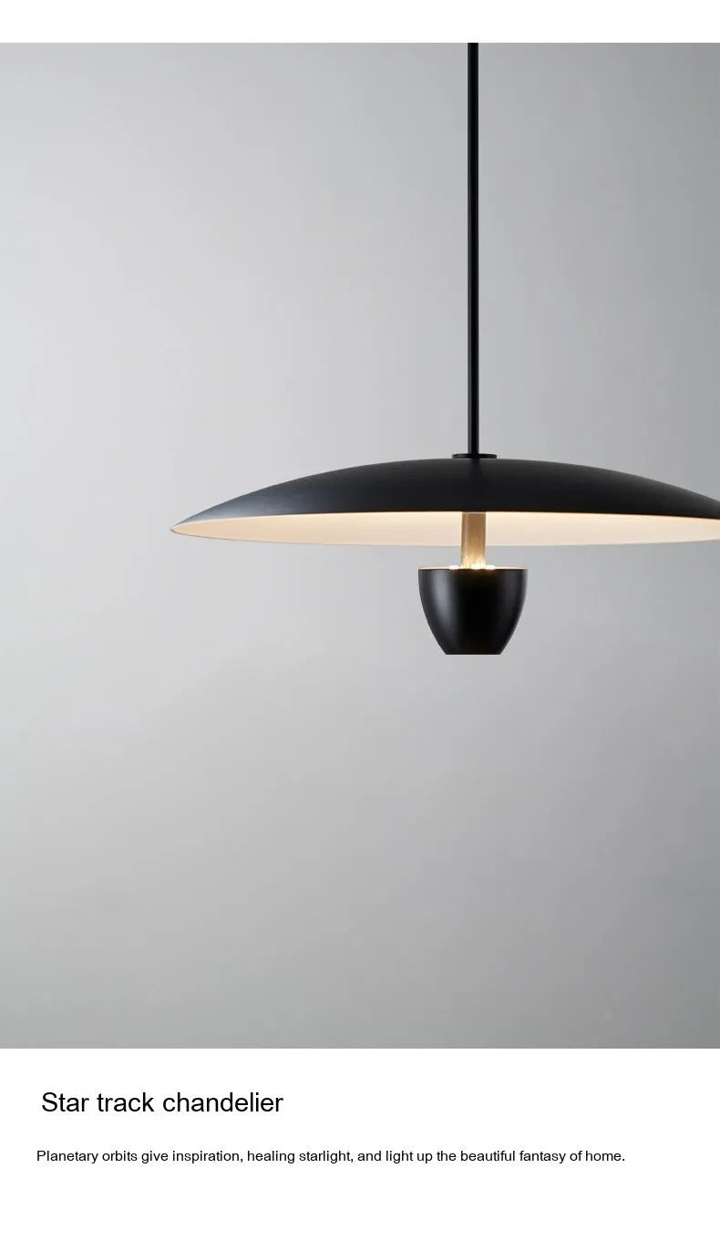 Black modern minimalist chandelier with 400mm diameter and warm white light
