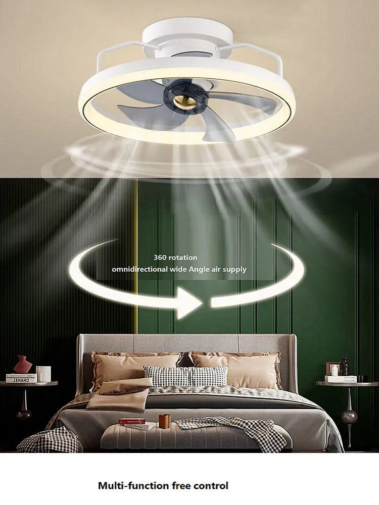 Modern simple overhead fan lamp with light Φ500 diameter showing PC blades and acrylic lampshade