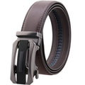 Men's business belt with rectangular matte gun alloy buckle and two-layer cowhide strap, 110-130cm, black or brown options