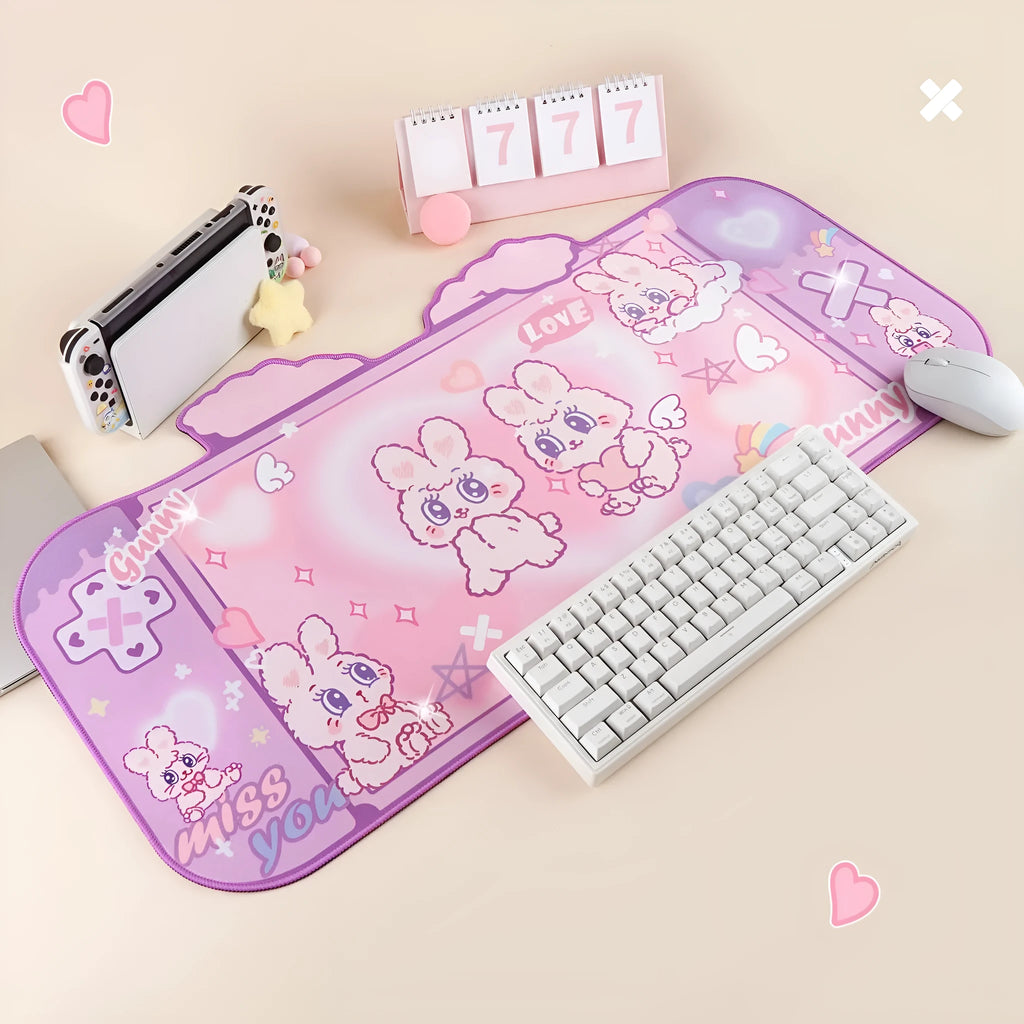 Fluffy rabbit oversized mouse pad, 73cm x 40cm, natural rubber, Japanese simple style, wrist support
