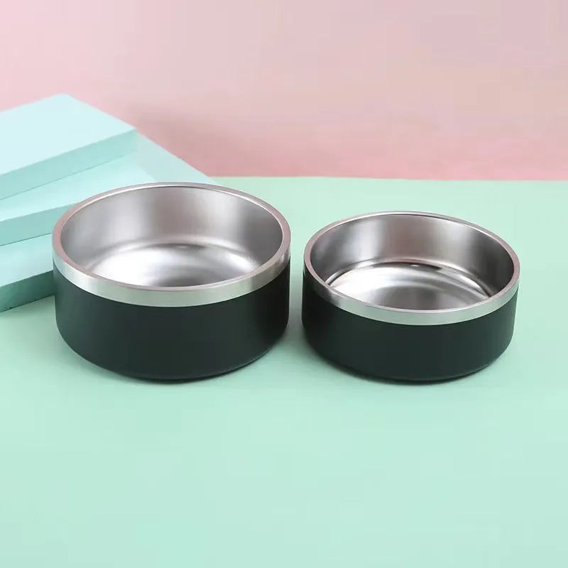 304 stainless steel upright dog bowl in 32oz or 64oz, shown in Black, Blue, Green, Grey, Red or White.