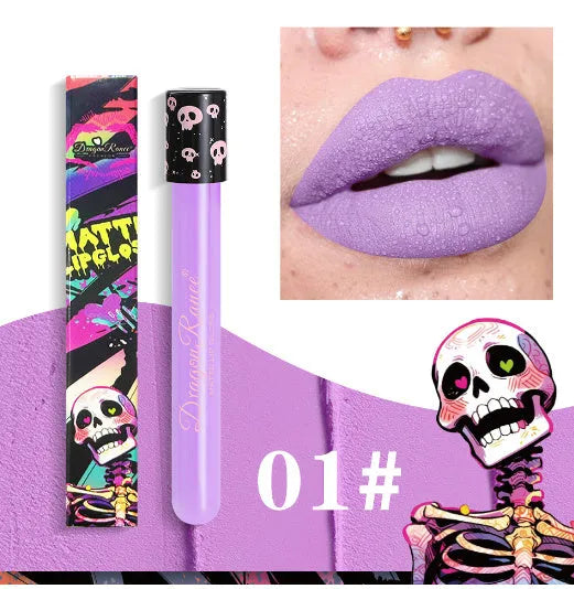 Halloween DR160 skull test tube lip gloss with waterproof matte formula in 12 shade options