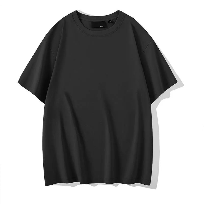 Men's solid colour loose fit cotton t-shirt with round neck and drop shoulder sleeves