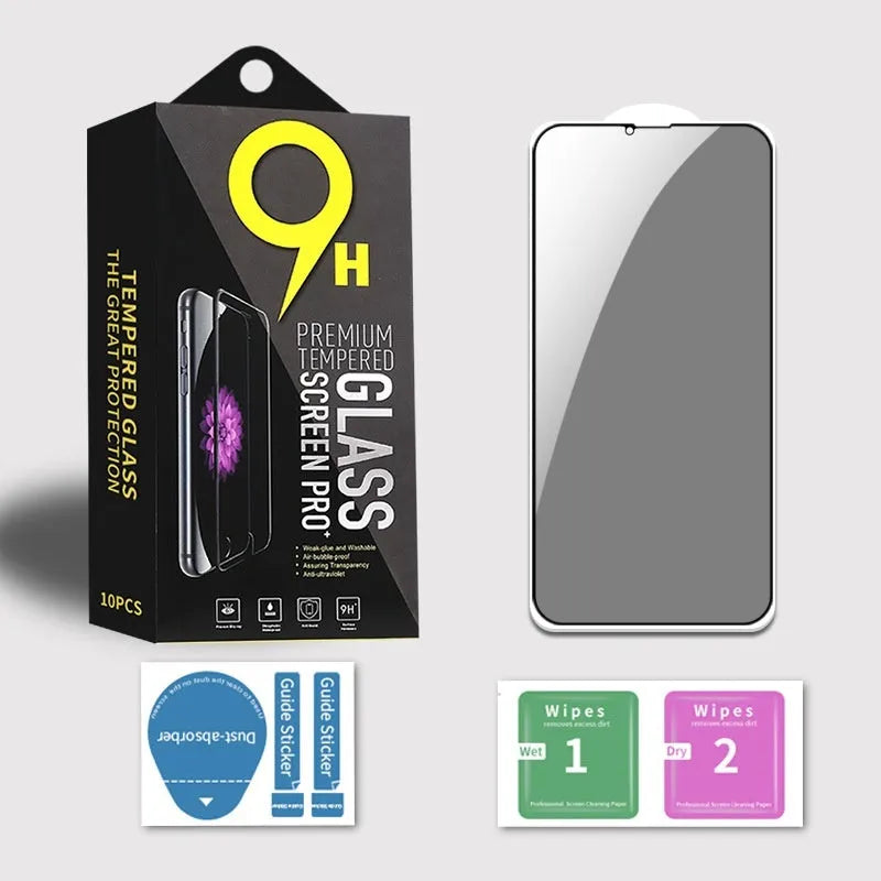 Black bare mold privacy tempered glass screen protector for iPhone models 13 14 15 series