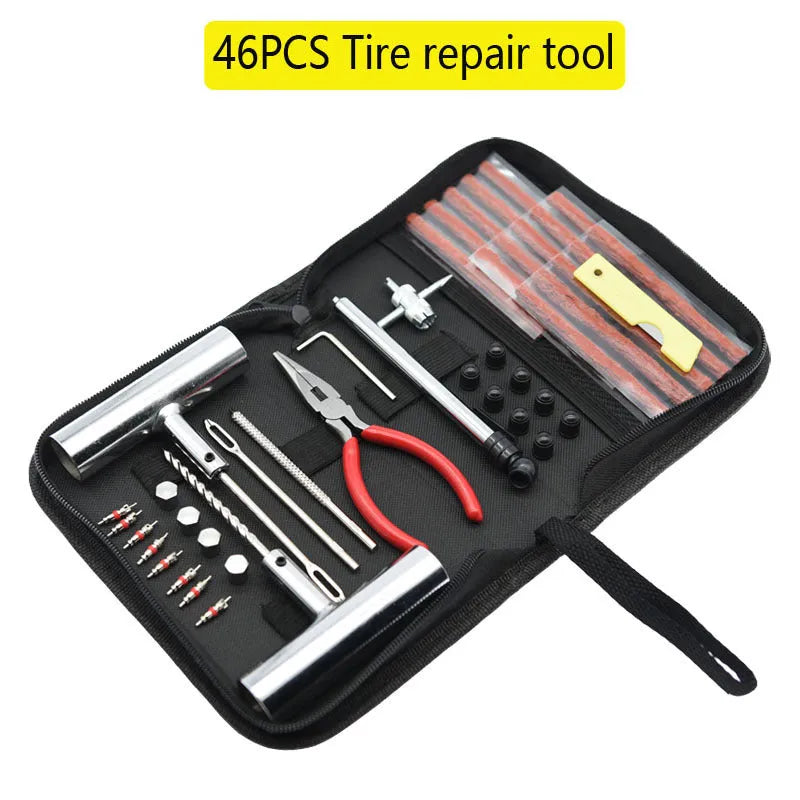 43-piece tyre repair kit in cloth bag with 45 steel case measuring 32x20x5cm