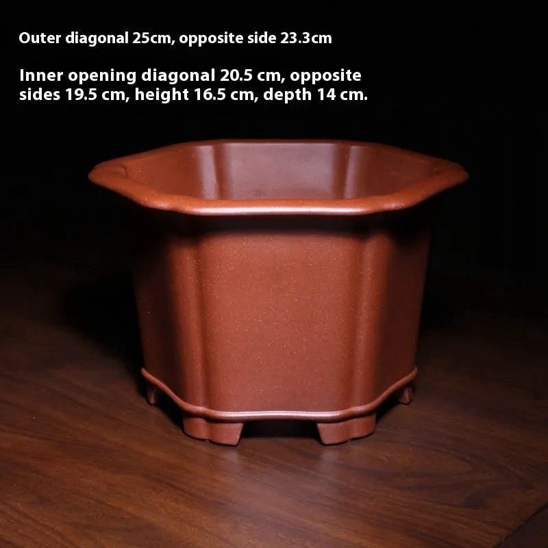 Floating mouth six square fine Zisha ceramic flowerpot in Descending Slope Mud blue colour