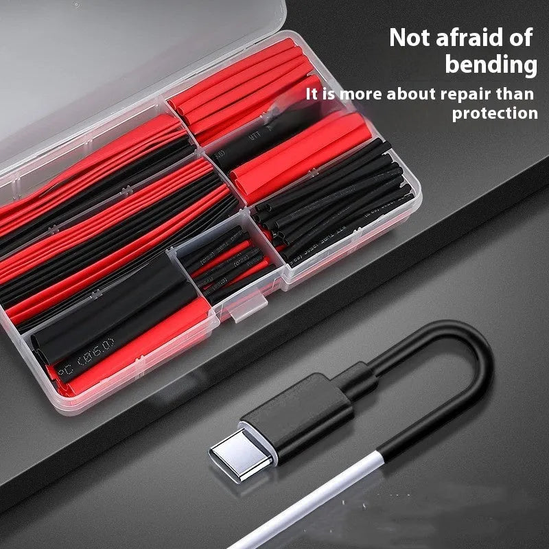 Box of 150 heat shrinkable sleeve tubes in PE material, black and red colours, for wire insulation