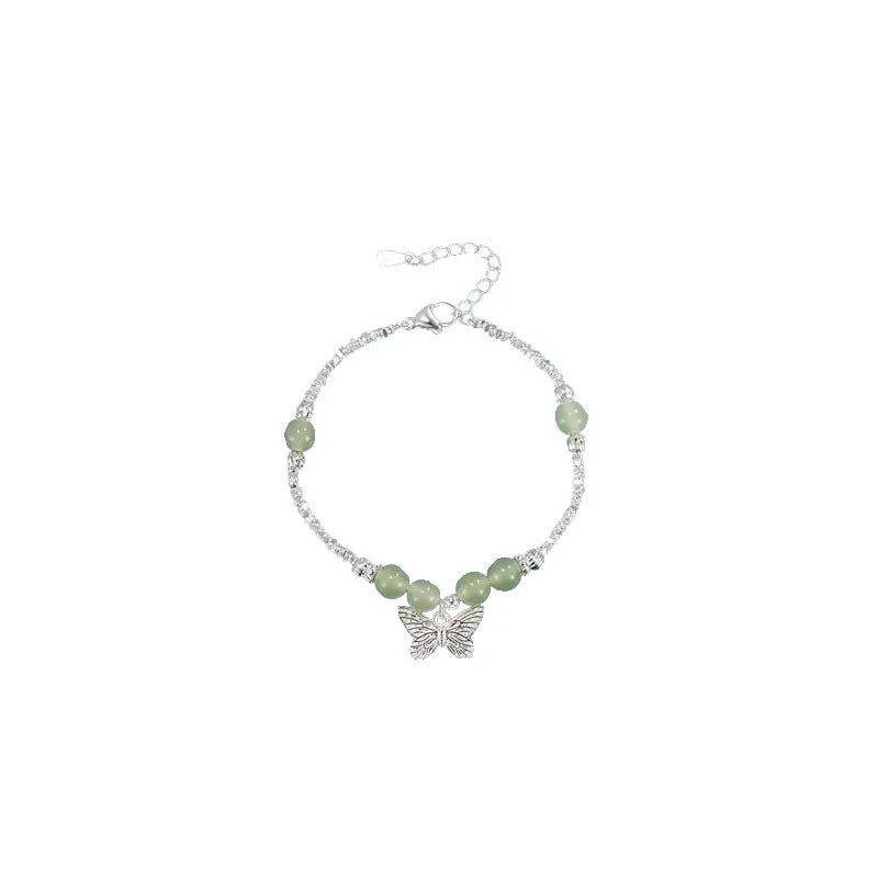 Women's Hetian jale and silver butterfly jewellery set with matching bracelet and necklace