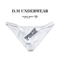 White low-waist women's triangle shorts with trendy letter design on a plain weave polyester fabric.