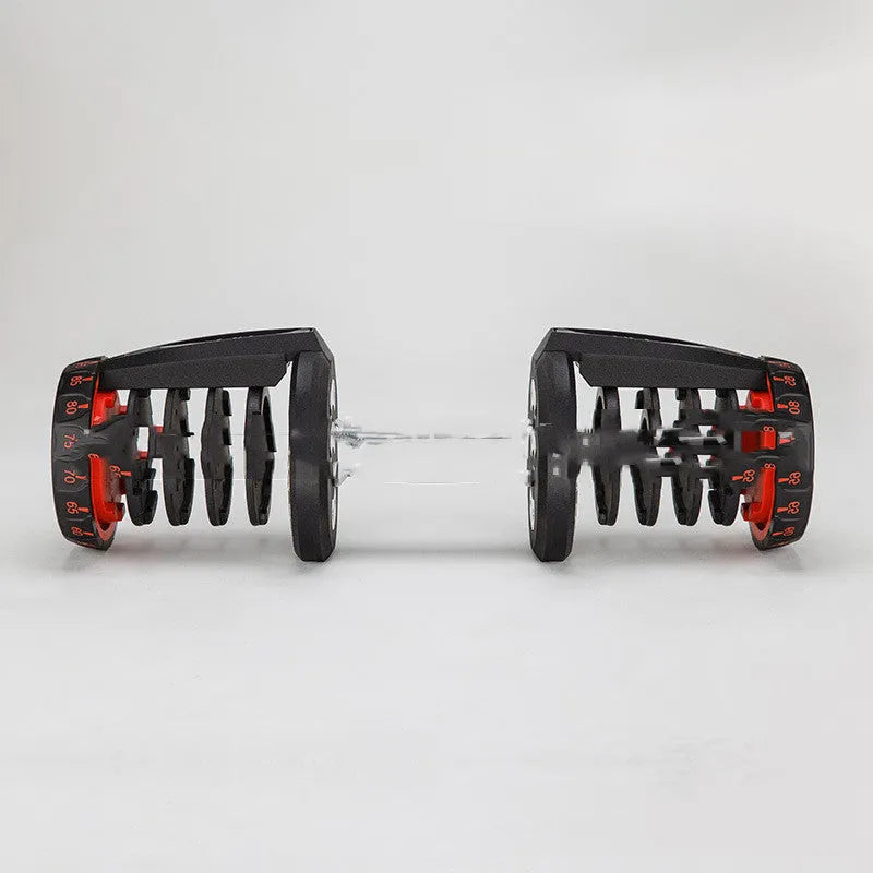 Men's black automatic quick fitness adjustment dumbbell with iron and plastic construction, single unit for home gym
