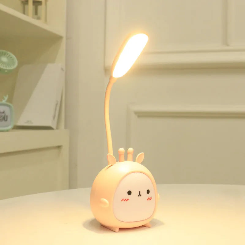 Folding cartoon animal USB LED desk lamp with plastic shade in green fawn colour