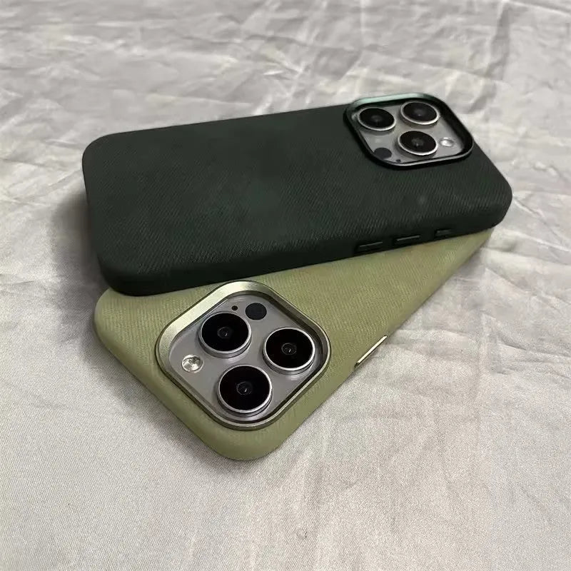 Flannel cloth pattern magnetic suction phone case for iPhone in dark green colour