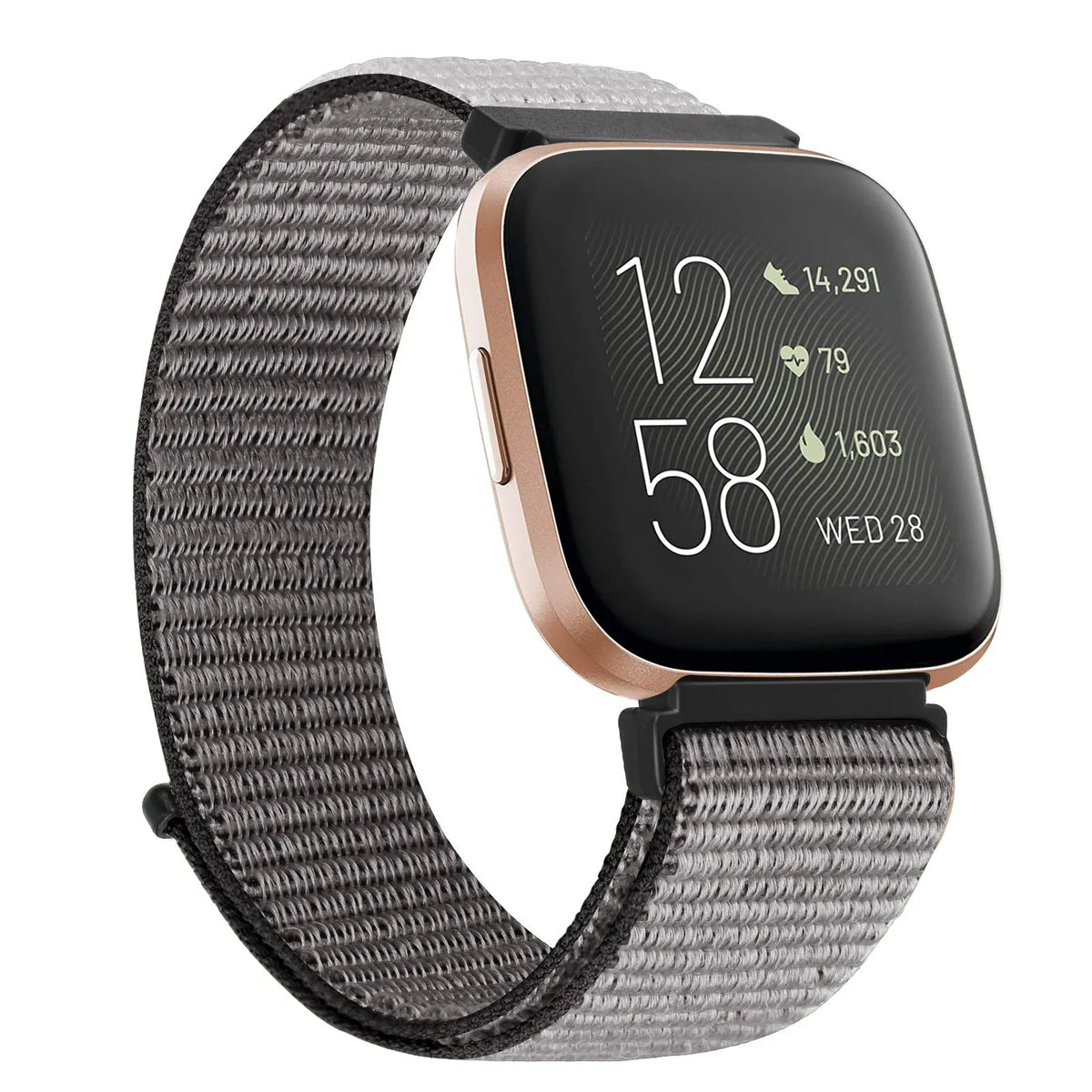 Nylon loop velcro watch band for Fitbit Versa 2 Sense 2 in black